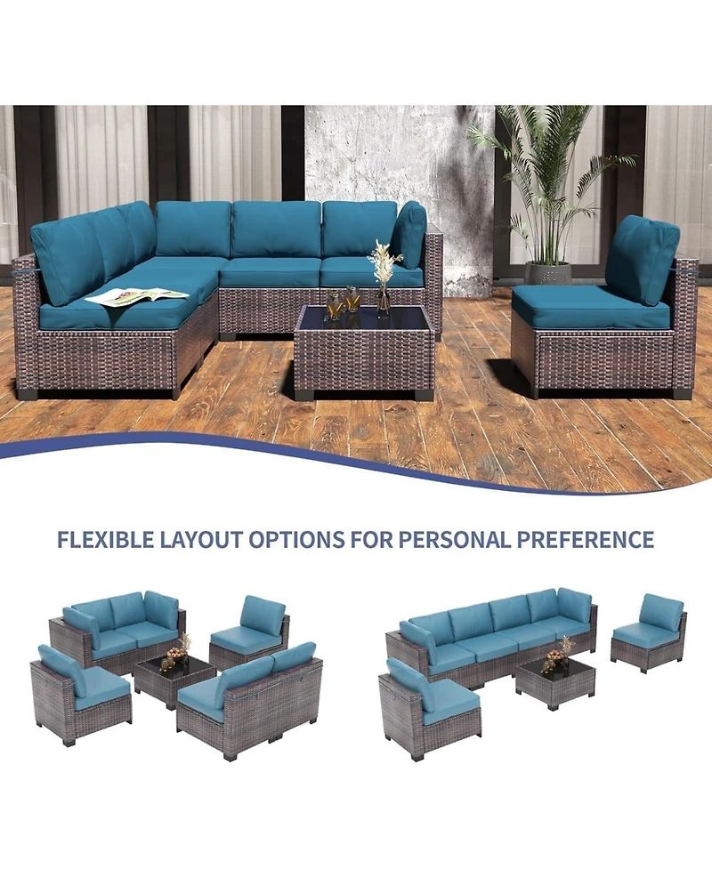 gaomon 7-Piece Outdoor Patio Furniture Set, All-Weather Polyethylene Rattan Sectional Sofa, Stylish Woven Design, Garden, Porch, Poolside