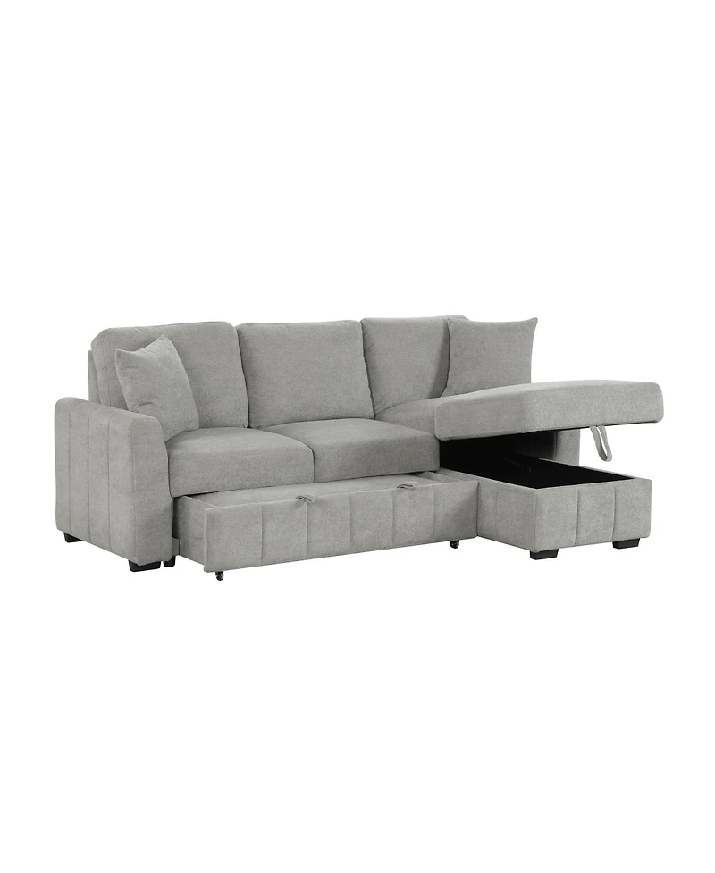 Streamdale Furniture 90" L-Shaped Sleeper Sofa w/ Storage Chaise & Cup Holders
