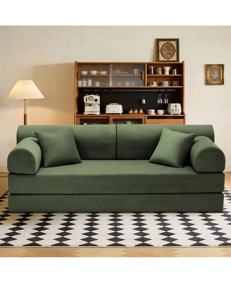 Streamdale Furniture Convertible Sleeper Sofa Bed with Pillow, Corduroy Folding Mattress Couch