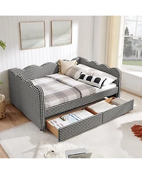 Streamdale Furniture Streamdale Cozy Gingham Daybed with Storage Drawers