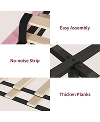 Bed Frame and Velvet Upholstered Headboard with Adjustable Vertical Channel Tufted Headboard