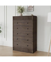 gaomon Tall 5 Drawer Fluted Dresser Wide Wooden Storage Cabinet for Bedroom, Living Room