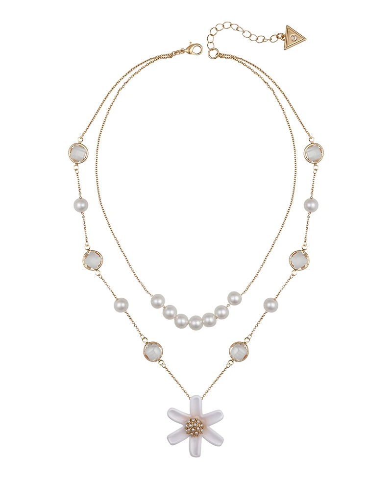 Guess Imitation Pearl and Flower Layered Necklace