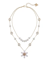 Guess Imitation Pearl and Flower Layered Necklace