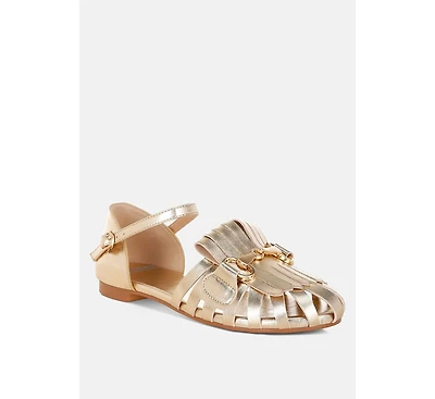 Rag & Co Women's Noori Metallic Fringe Flat Sandals