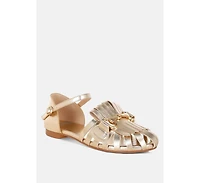 Rag & Co Women's Noori Metallic Fringe Flat Sandals