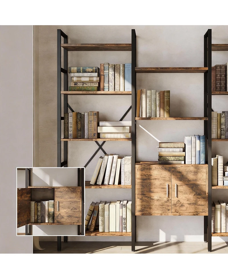Yigii Rustic Brown 70" 5-Tier Bookshelf with Cabinet for Home Decor