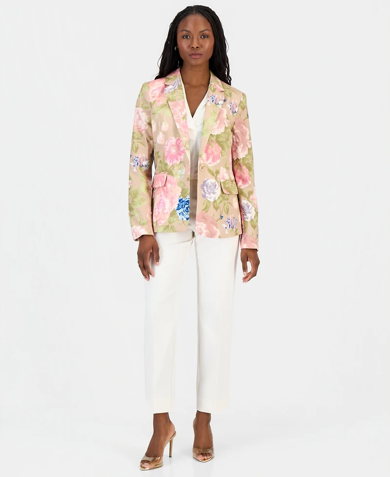 Tahari Asl Petite Printed Sateen One-Button Blazer