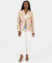 Tahari Asl Petite Printed Sateen One-Button Blazer