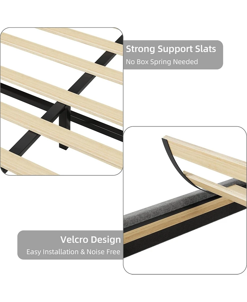 gaomon Bed Frame, Led Frame with Fast-Charging Usb Port, Upholstered Platform Adjustable Headboard, Strong Support Slats