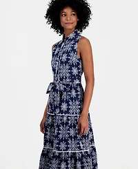 Robbie Bee Women's Printed Collared Neck Midi Dress