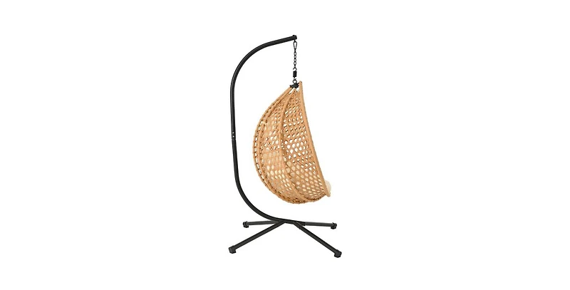 Flynama Outdoor Garden Rattan Egg Swing Chair Hanging Chair Wood