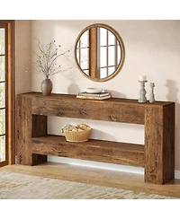 Tribesigns 63-Inch Solid Wood Console Table, Farmhouse Entryway Table with 2-Tier Storage Shelf, Rustic Wood Narrow Long Sofa Table Behind Couch