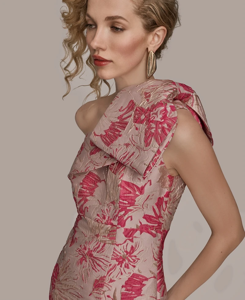 Donna Karan New York Women's Jacquard Bow-Trim One-Shoulder Gown