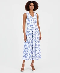 Robbie Bee Women's V-Neck Sleeveless Tiered Dress