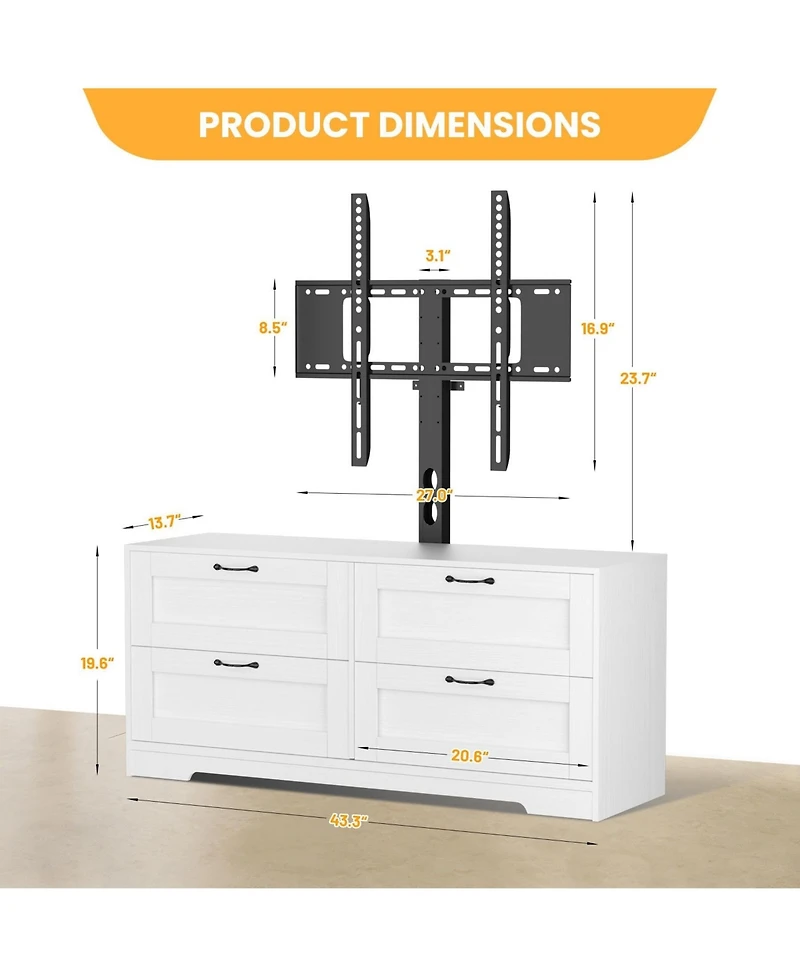 gaomon Tv Stand with Mount and 4 Drawers Storage Fits 32/45/55/65/75/80 Inch TVs,Entertainment Center w/Height Adjustable Mount