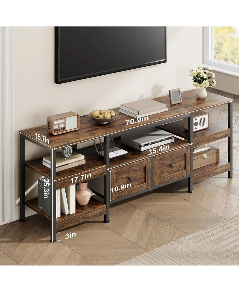 gaomon Rustic Industrial Metal Frame Tv Stand with Storage Drawer Media Console