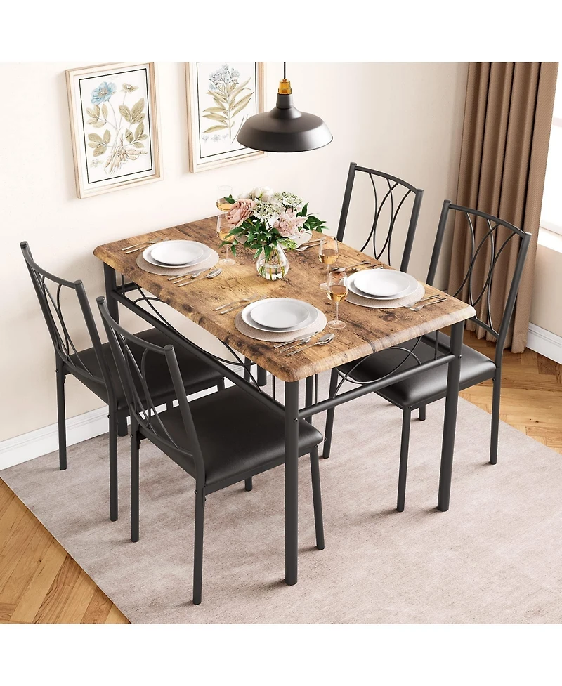 gaomon Dining Table Set for 4 with Chairs and 1 Retro Industrial Wooden Top Metal Legs Breakfast