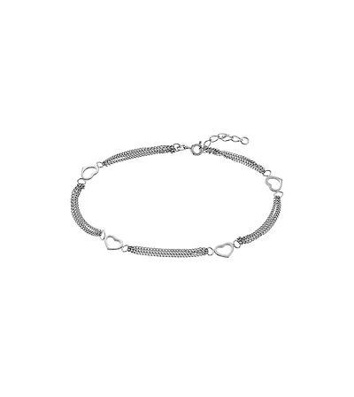 Curata Jewelry 925 Sterling 10 Inch Rhodium Plated Open Love Heart 4 Station 3 Row Anklet Anklet