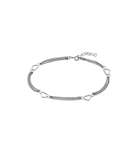Curata Jewelry 925 Sterling 10 Inch Rhodium Plated Open Love Heart 4 Station 3 Row Anklet Anklet