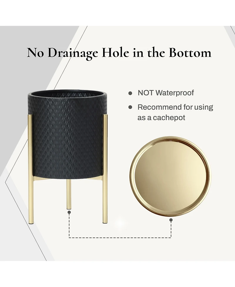 LuxenHome 2-Piece Diamond Pattern Round Metal Cachepot Planter Set