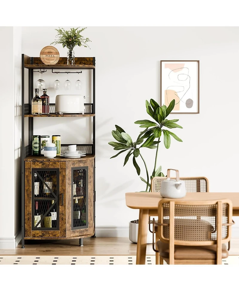 gaomon Corner Bar Cabinet with Led Strip 5-Tiers Industrial Bar Cabinet with Power Outlet & Glass Holder Wine Cabinet for Home Bar Display Cabinet