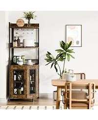 gaomon Corner Bar Cabinet with Led Strip 5-Tiers Industrial Bar Cabinet with Power Outlet & Glass Holder Wine Cabinet for Home Bar Display Cabinet