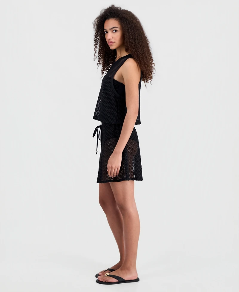 Miken Women's Crochet Tie-Waist Swim Cover Up Skirt, Macy's Exclusive