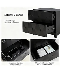 Modern 2-Drawer Side Table with Charging Station