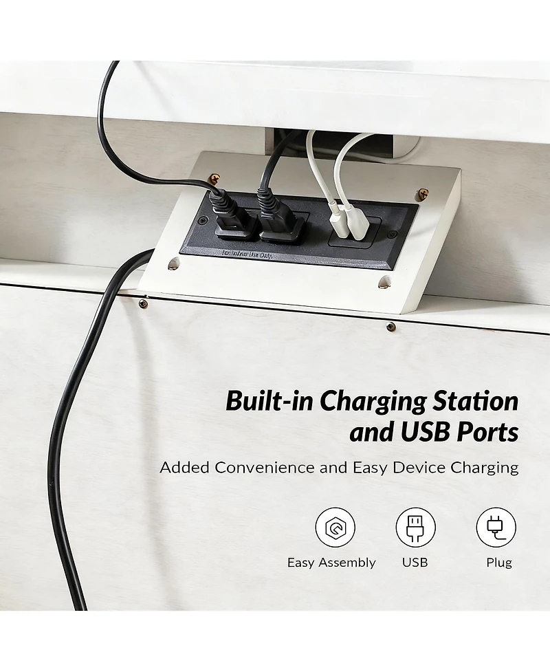 Modern 2-Drawer Side Table with Charging Station