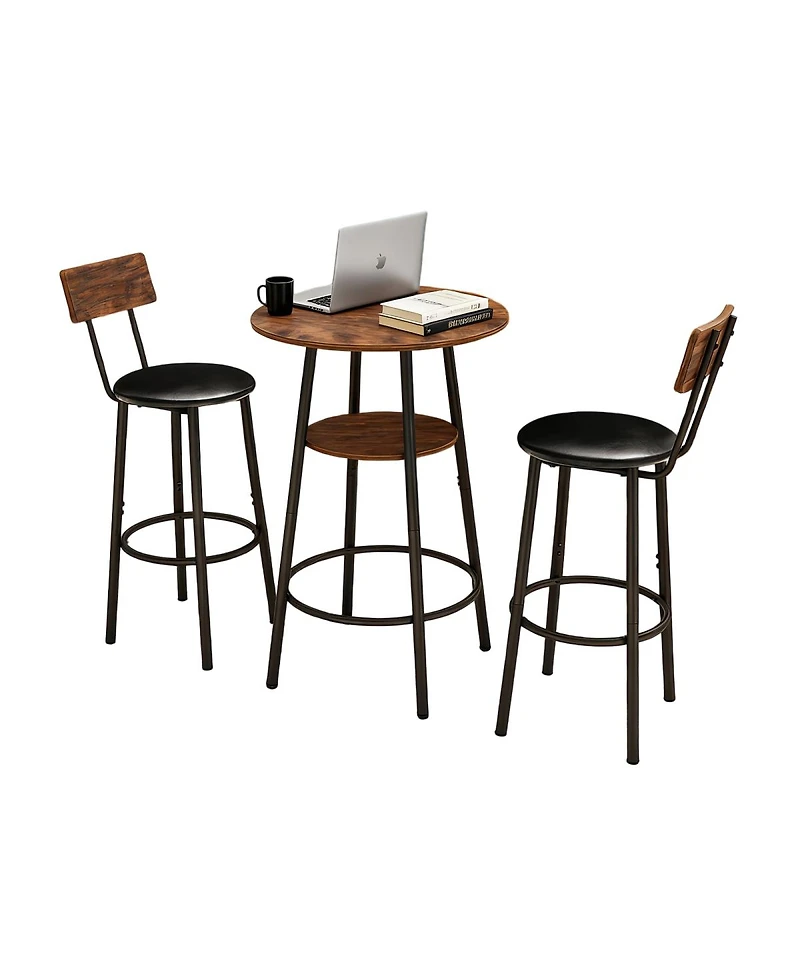 Streamdale Furniture Rustic Brown 3-Piece Round Bar Table & 2 Stools Set