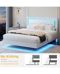 Streamdale Furniture Queen Size Floating Bed Frame with Led Headboard