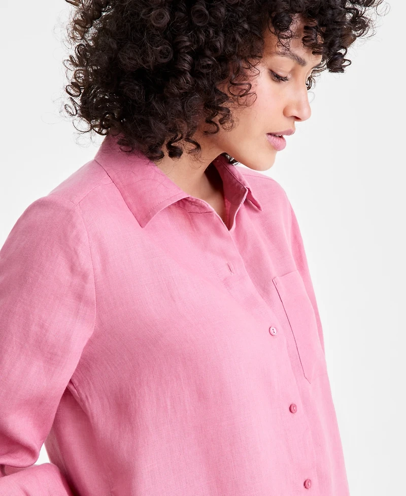 Charter Club Women's 100% Linen Flounce Shirtdress, Created for Macy's