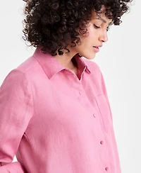 Charter Club Women's 100% Linen Flounce Shirtdress, Created for Macy's