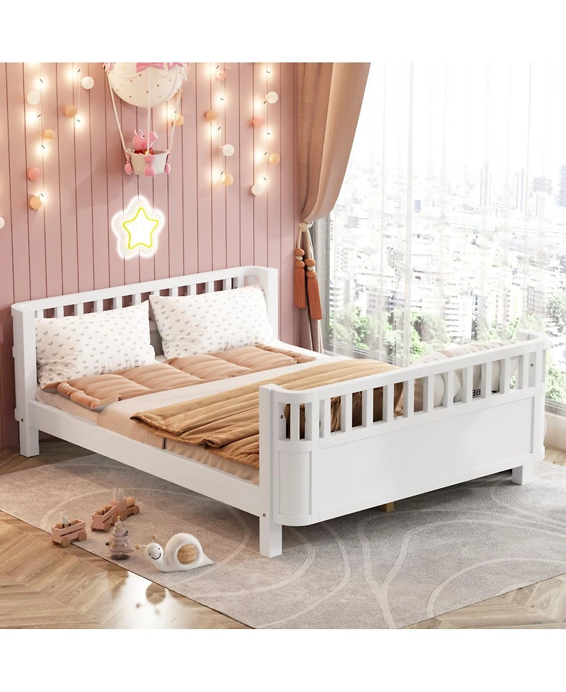 Streamdale Furniture Full Size Wood Platform Bed with Rails for Kids