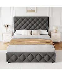 Gaomon Queen Bed Frame with 4 Storage Drawers, Linen Upholstered Platform Adjustable Headboard