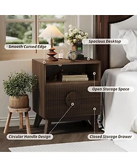 gaomon Fluted Night Stand Wood Tall Nightstands with Charging Station