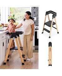 Guidecraft Kitchen Helper Flex Toddler Tower Step Stool for Kids and Adults- Wood Plastic Foldable Height Adjustable