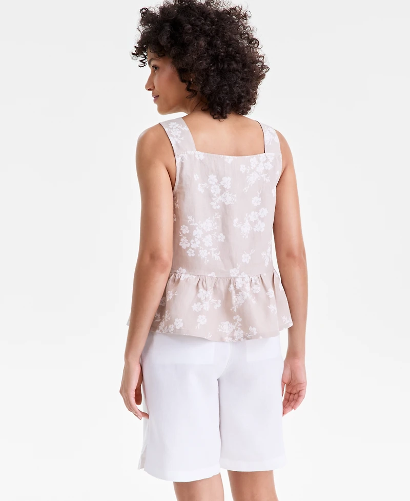 Charter Club Women's Linen Square-Neck Peplum Top, Macy's Exclusive