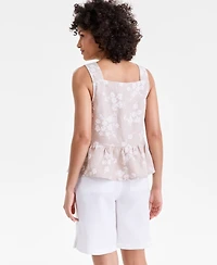 Charter Club Women's Linen Square-Neck Peplum Top, Macy's Exclusive