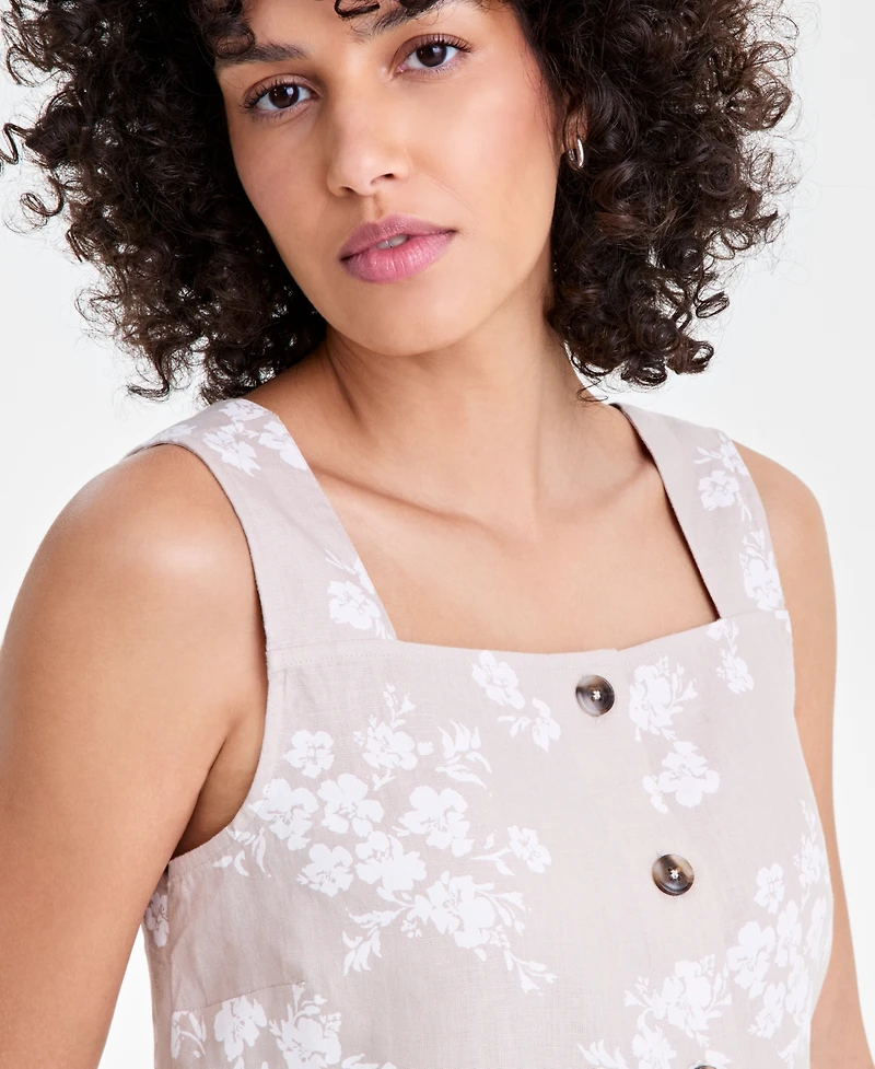Charter Club Women's Linen Square-Neck Peplum Top, Macy's Exclusive