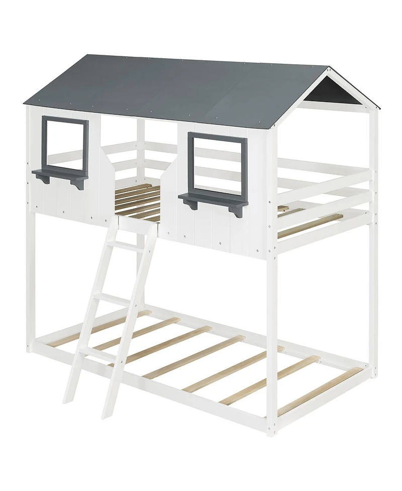 Streamdale Furniture Streamdale Wood Bunk Bed with Roof & Ladder