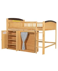 Streamdale Full Size Loft Bed with Storage Cabinet, Wardrobe & Led