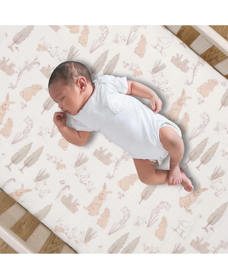 Lambs & Ivy Baby Signature Bunny Hop Organic Cotton Muslin 3-Piece Crib Bedding Set
