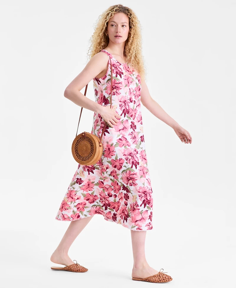 Charter Club Women's 100% Linen Floral-Print Tank Midi Dress, Macy's Exclusive