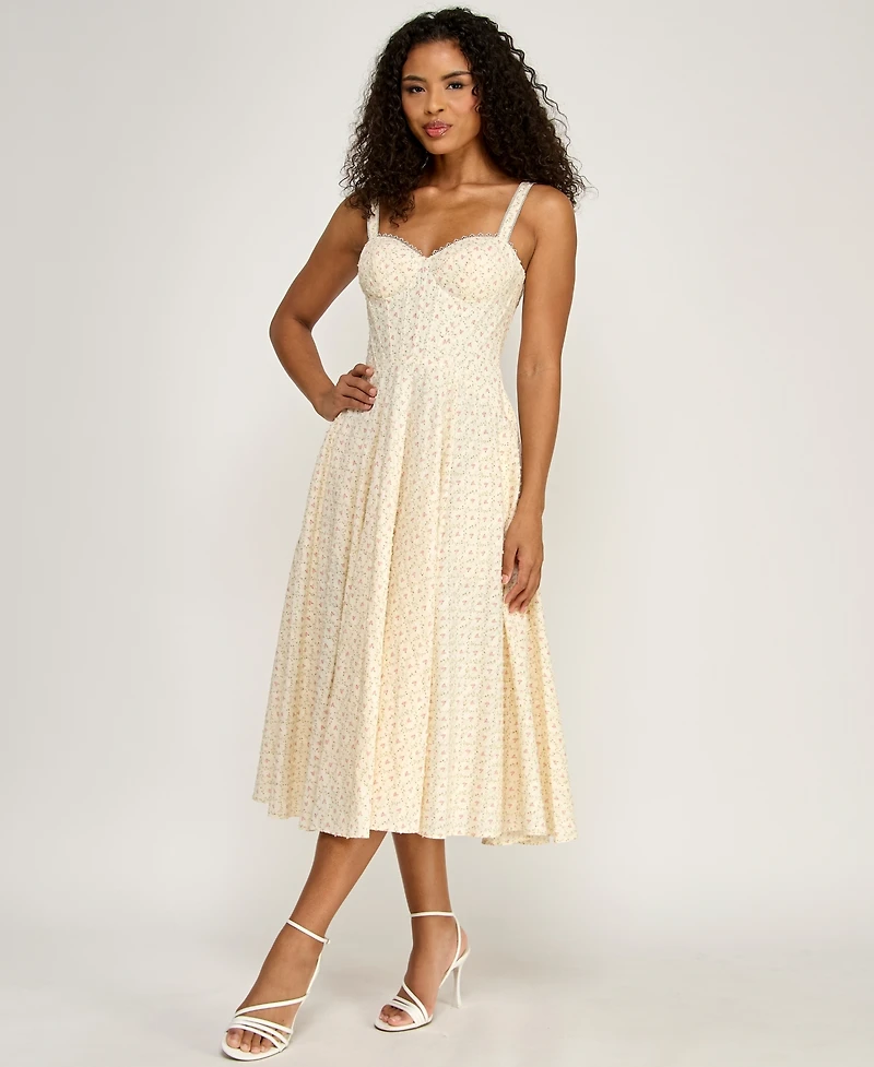 Alex & Sophia Women's Sweetheart Neck Clip Dot Midi Dress