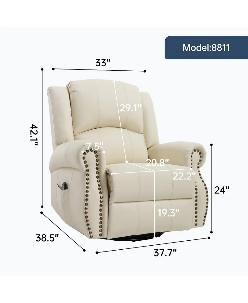 Clihome Heat Massage Manual Recliner Chair with Rocker and Swivel for Living Room