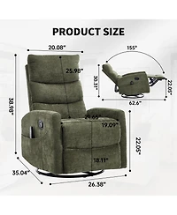 Clihome Heat Massage Chair, Manual Recliner Chair with Rocker and Swivel, Green