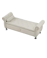 Boyel Living 62.2 Inch Soft Velvet Storage Bench with Crystal Buttons and 1 Pillow, for Bedroom Room