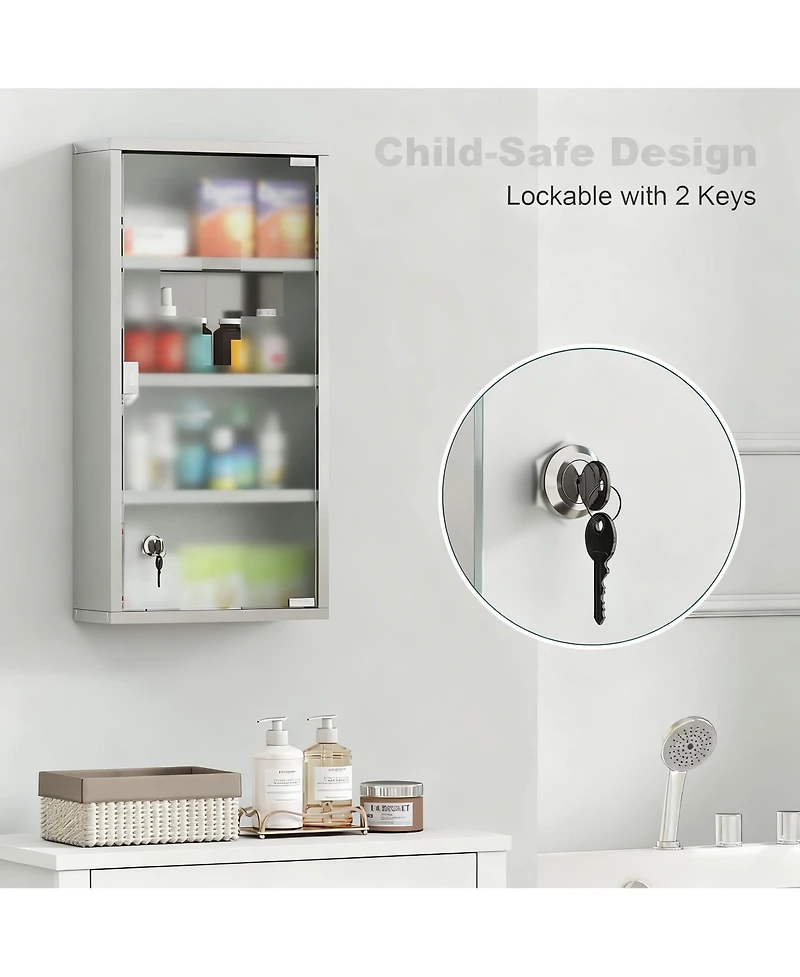 Yigii Lockable 4-Tier Stainless Steel Cabinet with Glass Door for Bathroom